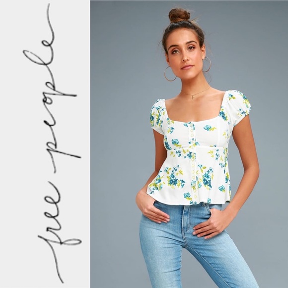 Free People Tops - Free People Close to You Ivory Floral Print Top